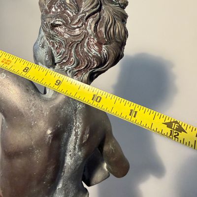 Classical Bronze-Finish Boy Sculpture on Stone Base