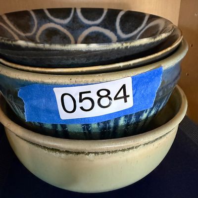 Studio Pottery Collection of Blue Glazed Bowls, Plates, and Pitcher, Signed Handmade Ceramics