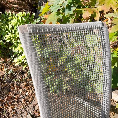 2 Rustic Coastal-Style Woven Outdoor Lounge Chairs w Tree Stump “Table”