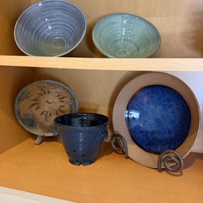Lot of Signed Studio Pottery Bowls, Blue and Green Glazed Ceramics