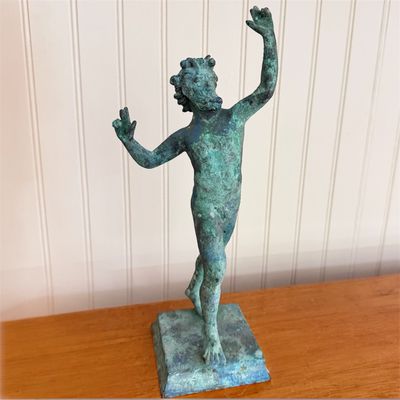 Patinated Bronze Dancing Satyr or Faun Sculpture on Base – 12-Inch Classical Figure