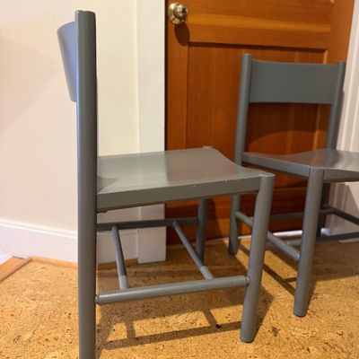 Set of 3 Gray Painted Wooden Chairs w Modern Minimalist Design