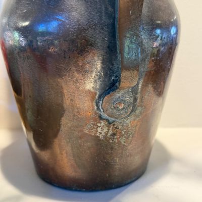 Pair of Large Rustic Metal Pitcher Vases, Aged Patina Finish, Farmhouse Decor