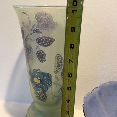 Signed Studio Art Pottery Bowl & Hand-Painted Floral Art Glass Vase, Unique Artisan Pieces