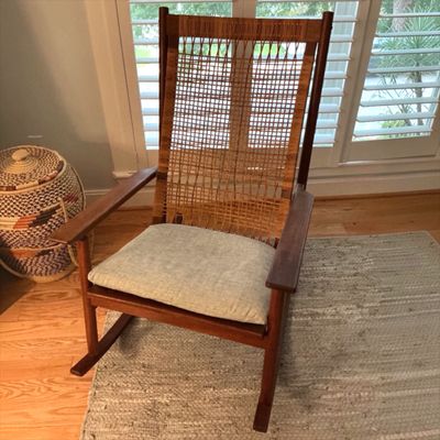 DUX Danish Modern Wooden Rocking Chair with Woven Cane Back, Made in Denmark