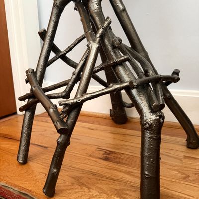 Sculptural Metal Accent Table with Branch-Inspired Base and Textured Square Top