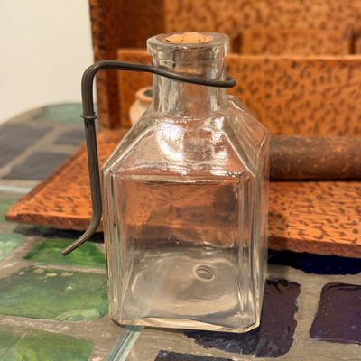 Antique Pyrographic Outfit in Carved Wood Case w Platinum-Point Tool & Glass Bottle