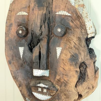 Large Wooden Tribal Mask Wall Sculpture