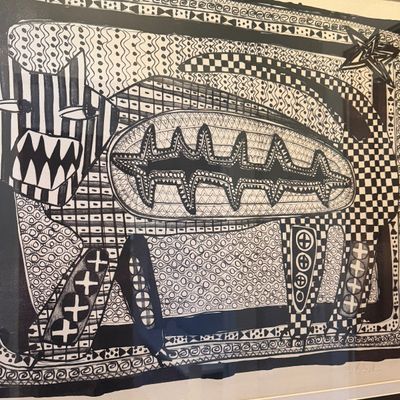 P. Bilk Signed Abstract Black-and-White Serigraph, 14/50, Framed Art
