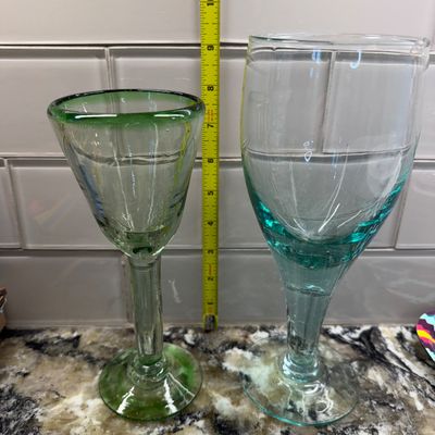 Lot of 10 Vintage Art Glass Sculptural Goblets w Green & Aqua Tones