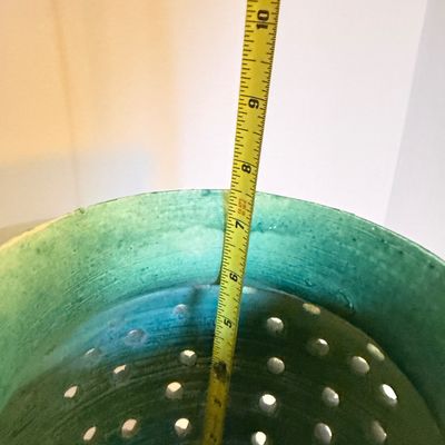 Green Glazed Textured Ceramic Pottery Vase with Pierced Organic Design, 9” Tall