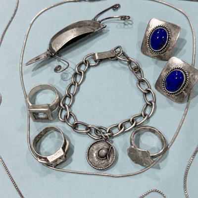 Mixed Sterling Jewelry Lot - Rings, Signed Brooch, Earrings, Bracelet