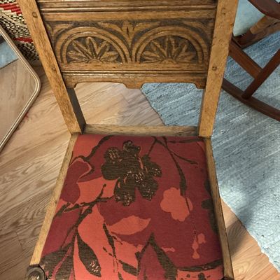 Carved Wooden Accent Chair w Upholstered Seat & Decorative Backrest