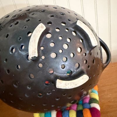 Vintage Metal & Ceramic Colanders w Artisanal Felt Accessories