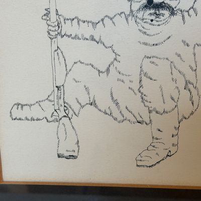"It's a Man's Work" Signed Original Drawing by Colin/John Doerflinger, San Francisco, 1974, Framed