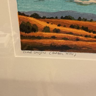 Micah Schwaberow “Cloud Dragons (Golden Hills)” Signed Limited Edition Woodblock Print Framed Matted Art