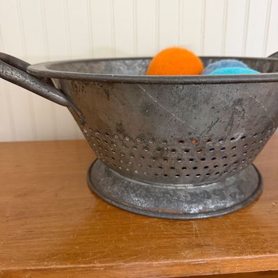 Vintage Metal & Ceramic Colanders w Artisanal Felt Accessories