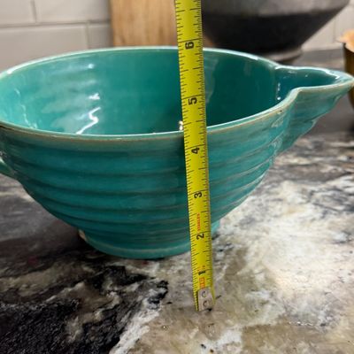 Vintage Kitchenware Lot – French Le Parfait Glass Jars, Enamel Flour Sifter, Turquoise Stoneware Bowl & Baking Tools