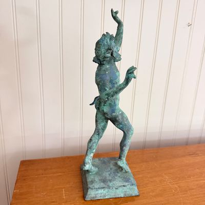 Patinated Bronze Dancing Satyr or Faun Sculpture on Base – 12-Inch Classical Figure