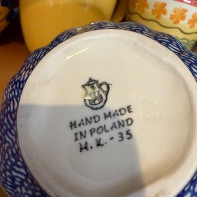Collection of Colorful Decorative Ceramic Pottery, Serving Plates, Bowls, Teapot, and Mugs
