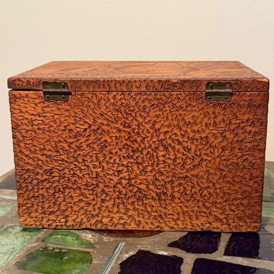 Antique Pyrographic Outfit in Carved Wood Case w Platinum-Point Tool & Glass Bottle