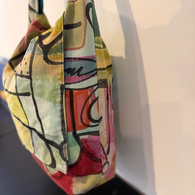 Iro Design Abstract Multicolor Printed Fabric Shoulder Bag with Long Strap