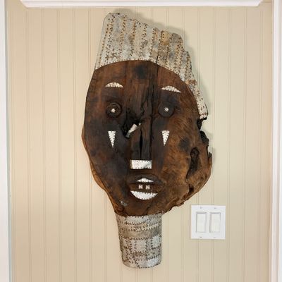 Large Wooden Tribal Mask Wall Sculpture