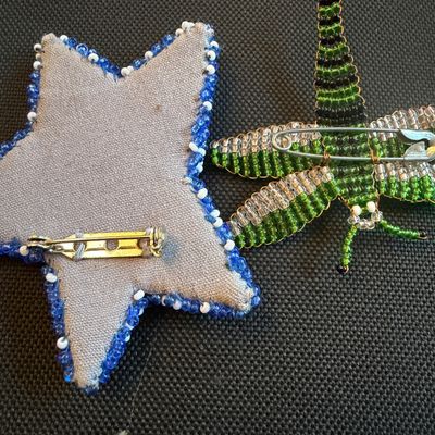 Jewelry Lot Handcrafted Folk Art Brooches and Beaded Bracelet