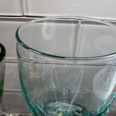 Lot of 10 Vintage Art Glass Sculptural Goblets w Green & Aqua Tones