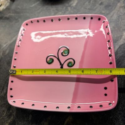 7 Pc. Lot - S. L. Martina Italy Pink Ceramic Plates + Colorful Polka Dot Handle Mugs