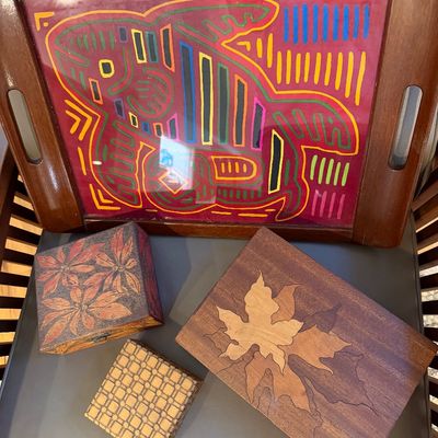 Mid Century Serving Tray & Crafted Wooden Boxes