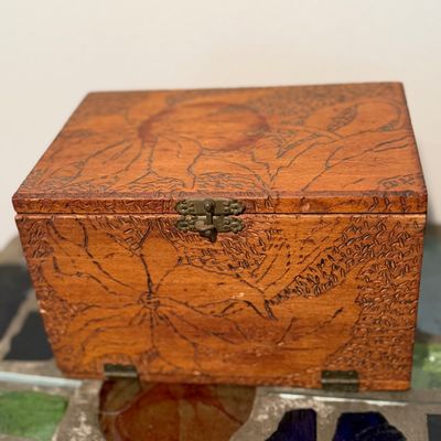 Antique Pyrographic Outfit in Carved Wood Case w Platinum-Point Tool & Glass Bottle