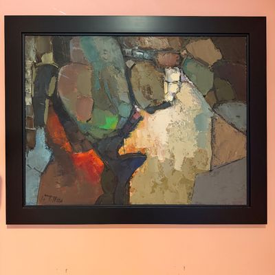 Large Signed Abstract Modernist Oil on Canvas Professionally Framed Painting Artwork