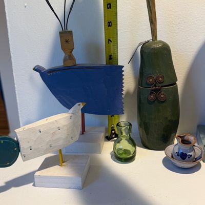 Large Mixed Lot of Folk Art & Whimsical Decor, Signed, Pottery, Carved Wood and Art Objects