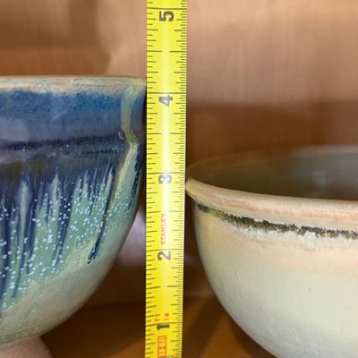 Studio Pottery Collection of Blue Glazed Bowls, Plates, and Pitcher, Signed Handmade Ceramics