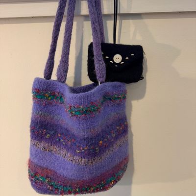 Lot of Artisan Wool Bags, Handwoven Shoulder Bag & Embellished Crossbody Purse