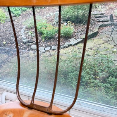 Vintage Mid-Century Modern Wooden Armchair with Sculptural Metal Frame & Curved Wood Arms