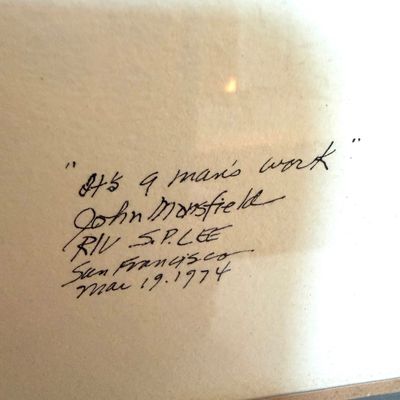 "It's a Man's Work" Signed Original Drawing by Colin/John Doerflinger, San Francisco, 1974, Framed