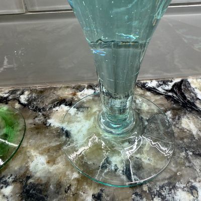 Lot of 10 Vintage Art Glass Sculptural Goblets w Green & Aqua Tones