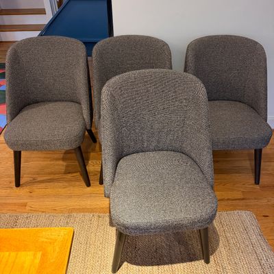 Set of 4 ROOM & BOARD Upholstered Dining Chairs, MCM-Inspired Vintage Style Tweed Upholstery