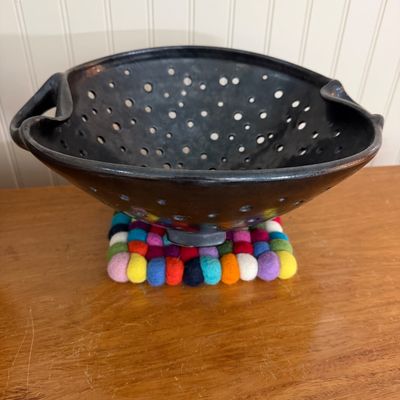 Vintage Metal & Ceramic Colanders w Artisanal Felt Accessories