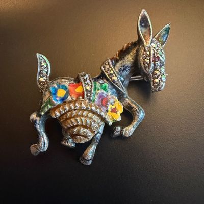 Vintage Maison Behar Sterling Silver Enamel & Marcasite Donkey Brooch