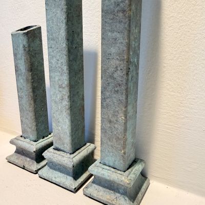 Set of 3 Metal Candle Holders, Rustic Patina Finish, Minimalist Industrial Decor