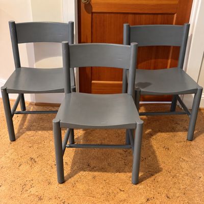 Set of 3 Gray Painted Wooden Chairs w Modern Minimalist Design