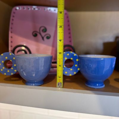 7 Pc. Lot - S. L. Martina Italy Pink Ceramic Plates + Colorful Polka Dot Handle Mugs