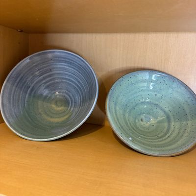Lot of Signed Studio Pottery Bowls, Blue and Green Glazed Ceramics