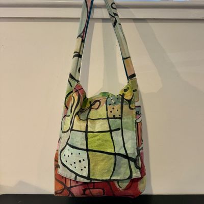 Iro Design Abstract Multicolor Printed Fabric Shoulder Bag with Long Strap
