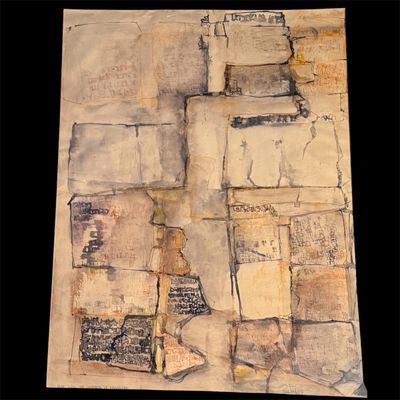 Large Signed “Leaf From The Notebook of Hammurabi” Mixed Media Abstract Artwork