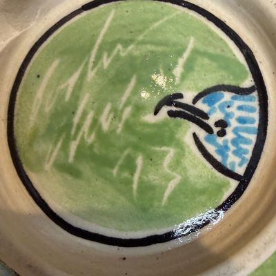 Collection of Colorful Decorative Ceramic Pottery, Serving Plates, Bowls, Teapot, and Mugs