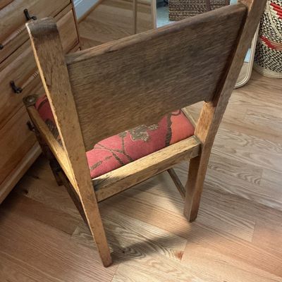 Carved Wooden Accent Chair w Upholstered Seat & Decorative Backrest